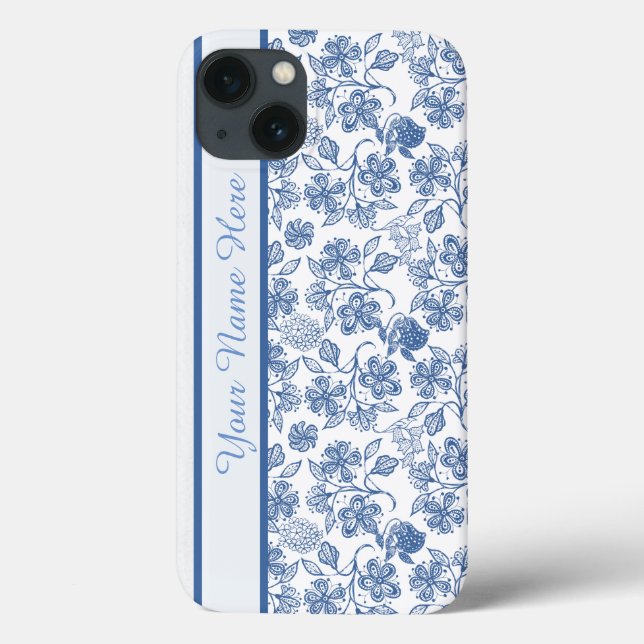 Anpassningsbar Indigo Blommigt Faux Snöre iPad Cas (Baksida)