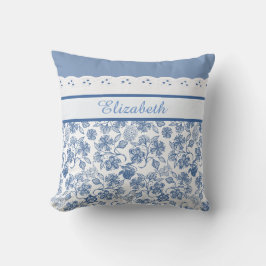 Anpassningsbar Indigo Blue and White Blommigt Faux Kudde