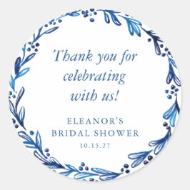 Anpassningsbar Indigo Blue Bläck Botanical Möhippa Runt Klistermärke