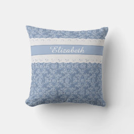 Anpassningsbar Indigo Blue Blommigt Faux Snöre Kudde