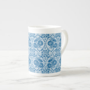 Anpassningsbar Indigo Blue Blommigt Faux Snöre Mön Benporslin Mugg