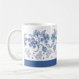 Anpassningsbar Indigo Blue på den vita Blommigten  Kaffemugg
