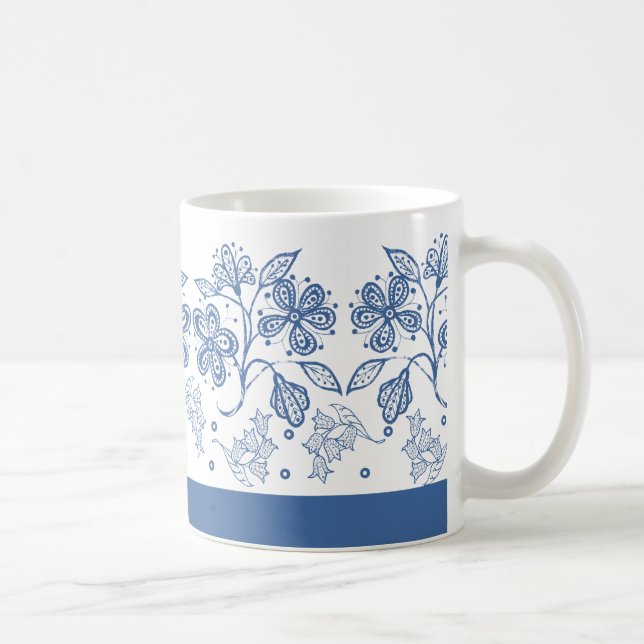 Anpassningsbar Indigo Blue på den vita Blommigten  Kaffemugg (Höger)