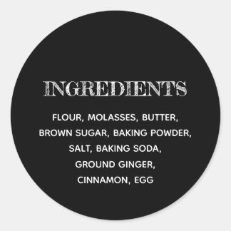 Anpassningsbar Ingredienser, svart och vitt Runt Klistermärke
