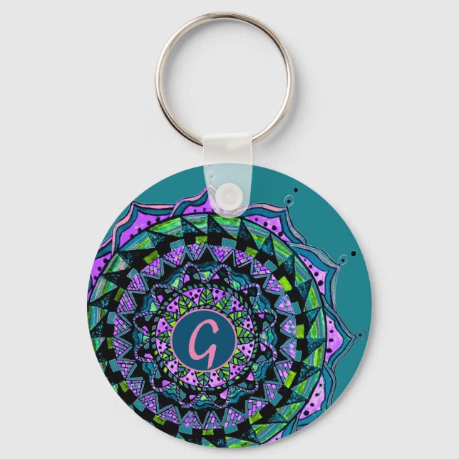 Anpassningsbar Initial Mandala Design Nyckelring (Framsida)