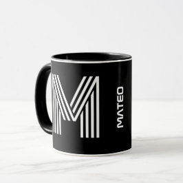Anpassningsbar Initial & Namn | Modern svart Monog Mugg