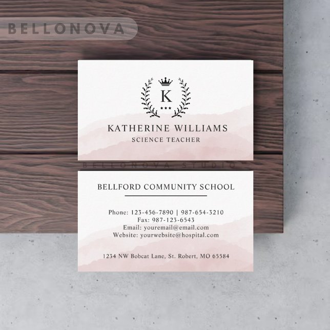 Anpassningsbar Initial & Namn White Black Rosa Mon Visitkort (Custom Initial & Name White Black Pink Monogrammed Business Card)