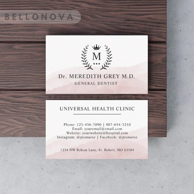 Anpassningsbar Initial & Namn White Black Rosa Mon Visitkort (Custom Initial & Name White Black Pink Monogrammed Business Card)
