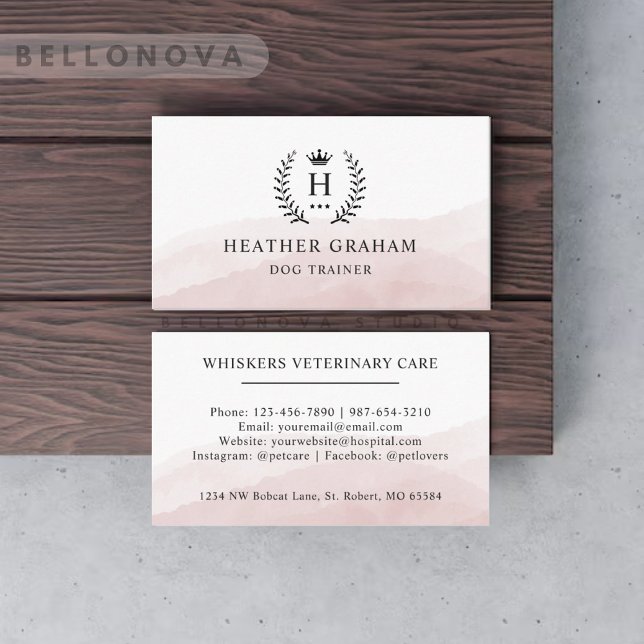Anpassningsbar Initial & Namn White Black Rosa Mon Visitkort (Custom Initial & Name White Black Pink Monogrammed Business Card)