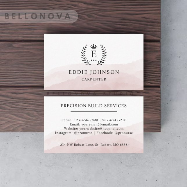 Anpassningsbar Initial & Namn White Black Rosa Mon Visitkort (Custom Initial & Name White Black Pink Monogrammed Business Card)