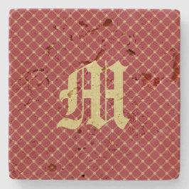 Anpassningsbar Initial Tudor Red och Guld Mönster Underlägg Sten