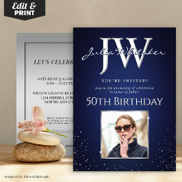 Anpassningsbar Initialer Elegant 50:e födelsedag B Inbjudningar