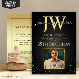 Anpassningsbar Initialer Elegant Black Guld 35e fö Inbjudningar