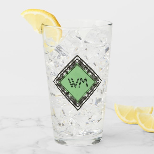 Anpassningsbar Initialer Elegant Manly Black Grönt Glaskopp (Framsida Ice)
