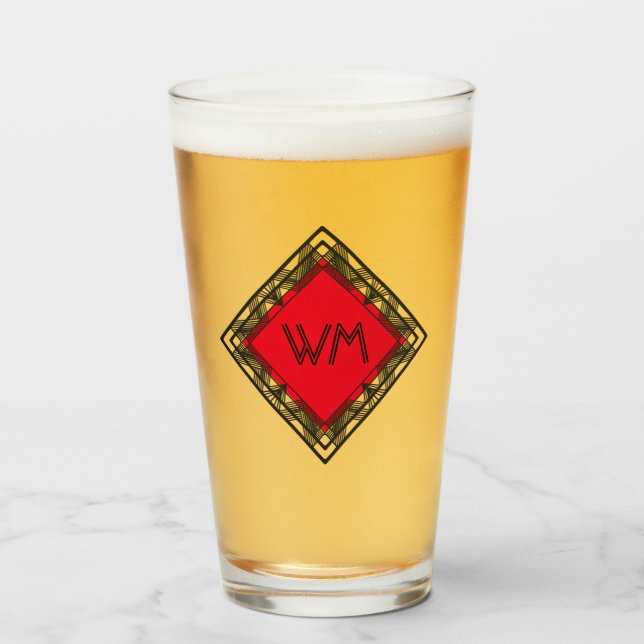 Anpassningsbar Initialer Elegant Manly Black Red C Glaskopp (Framsida fylld)