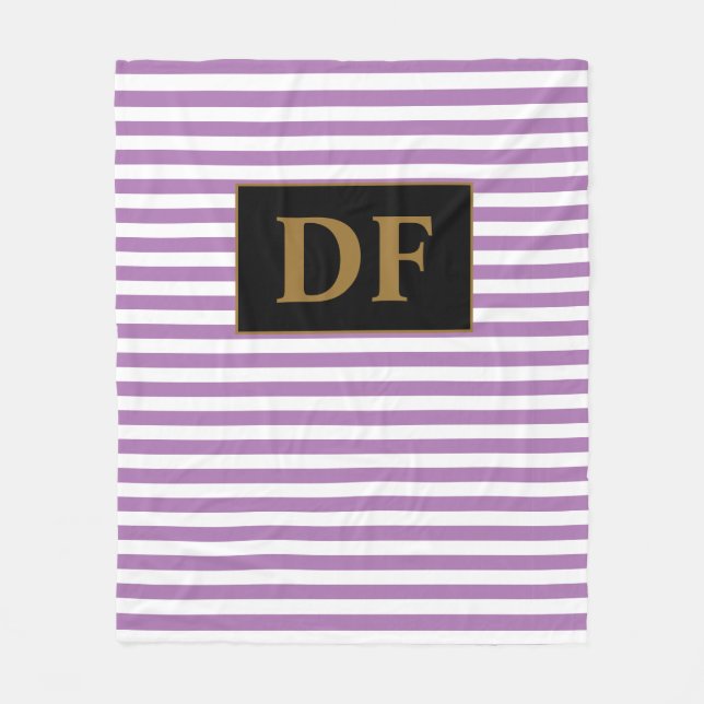 Anpassningsbar Initialer Lila/White Rand Fleecefilt (Framsidan)