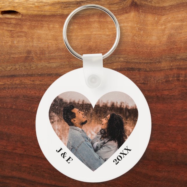 Anpassningsbar Initialer par Photo Personlig Heart Nyckelring (Framsida)
