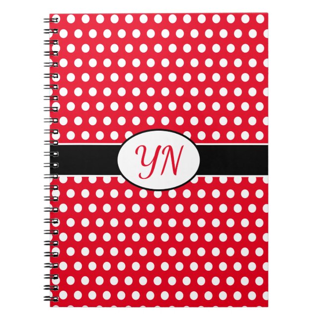 Anpassningsbar initialer Polka Dot Anteckningsbok (Framsidan)