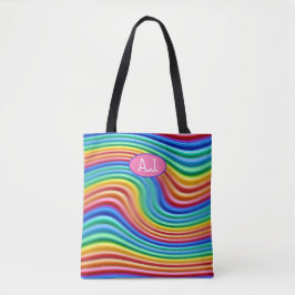 Anpassningsbar initialer Rainbow Pride Tote Bag. Tygkasse