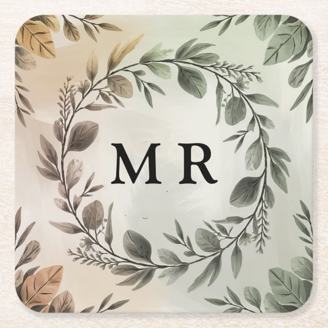 Anpassningsbar initialkrans - Elegant monogram Underlägg Papper Kvadrat (Framsidan)