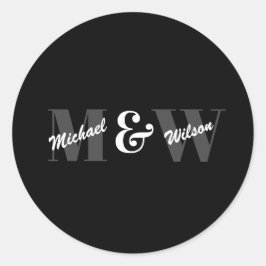 Anpassningsbar Initialt svartvit monogram Runt Klistermärke