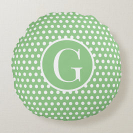 Anpassningsbar inledande brev Polka Dot Ljust grön Rund Kudde
