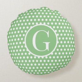 Anpassningsbar inledande brev Polka Dot Ljust grön Rund Kudde
