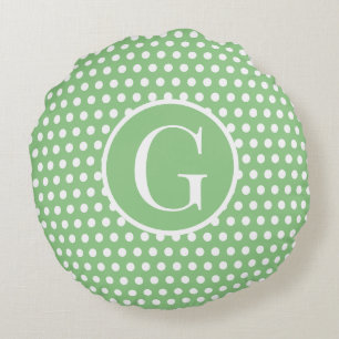 Anpassningsbar inledande brev Polka Dot Ljust grön Rund Kudde