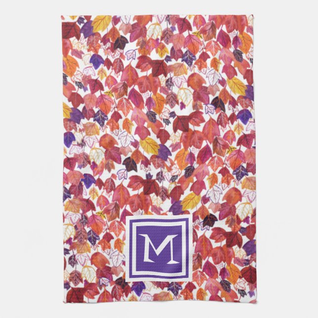 ANPASSNINGSBAR Inledande fallande Löv Vattenfärgsr Kökshandduk (Vertikal)