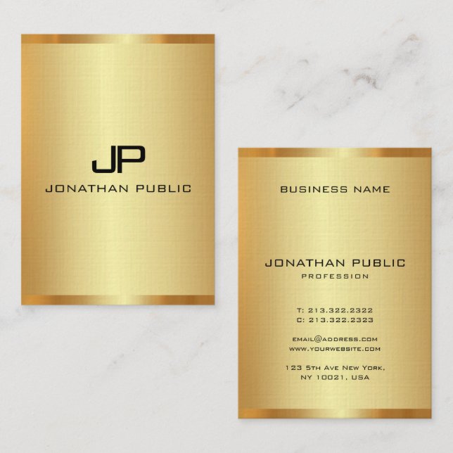 Anpassningsbar Inledande Monogram Elegant Faux Gul Visitkort (Fram/baksida)