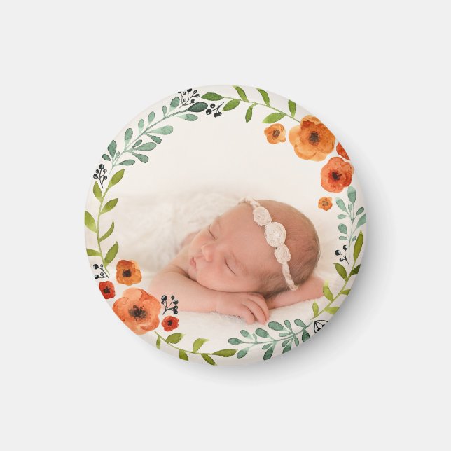 Anpassningsbar Instagram Photo | Vattenfärgad Blom Magnet (Framsidan)