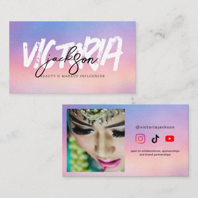 Anpassningsbar Iridescent Beauty Makeup Influencer Visitkort (Fram/baksida)
