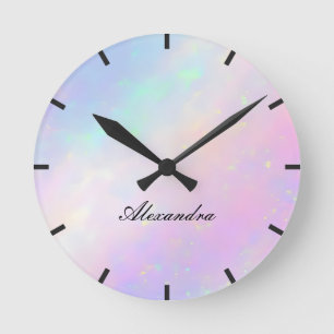 Anpassningsbar Iridescent Script Monogram Namn Rund Klocka