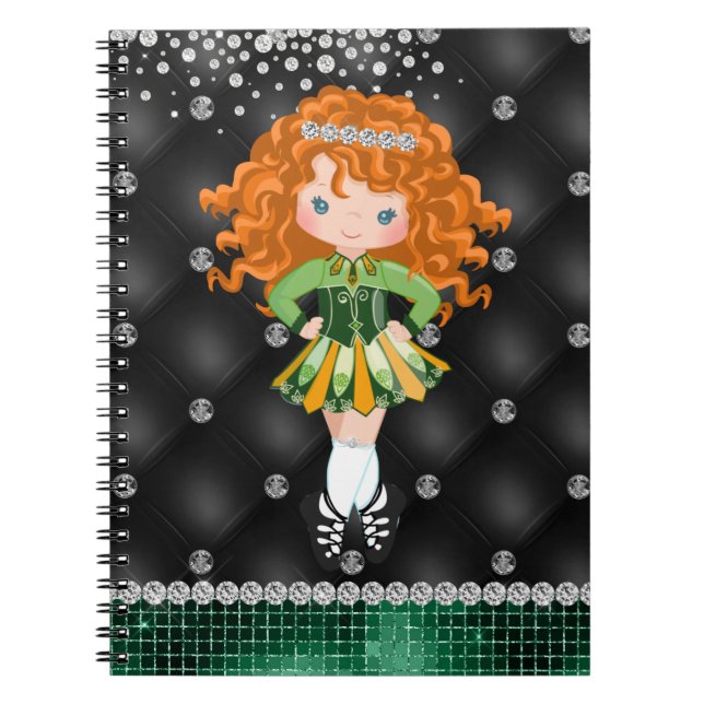 Anpassningsbar Irish Dance Rödhårig Girl Grönt, Bl Anteckningsbok (Framsidan)