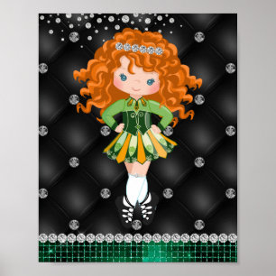 Anpassningsbar Irish Dance Rödhårig Girl Grönt, Bl Poster
