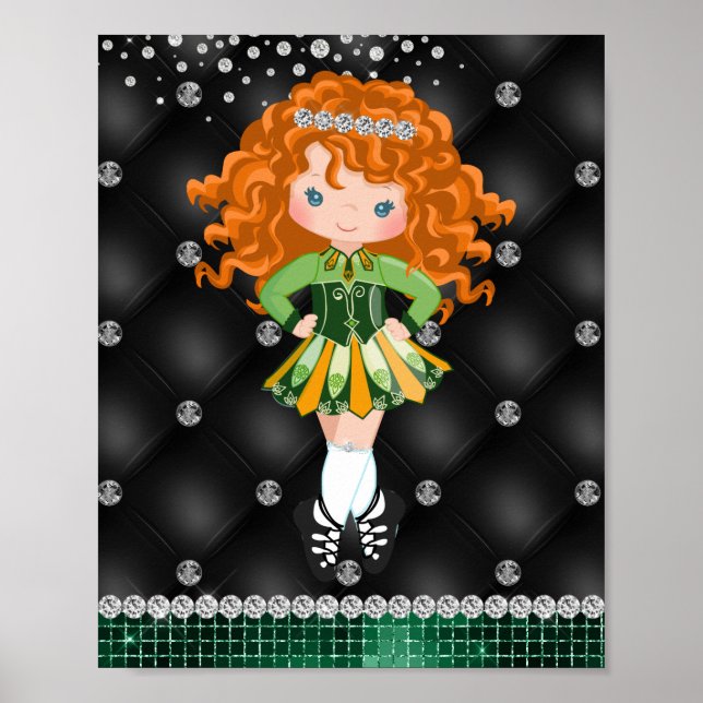 Anpassningsbar Irish Dance Rödhårig Girl Grönt, Bl Poster (Framsidan)