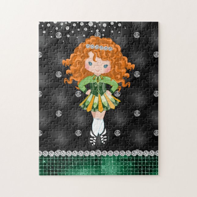 Anpassningsbar Irish Dance Rödhårig Girl Grönt, Bl Pussel (Vertikal)