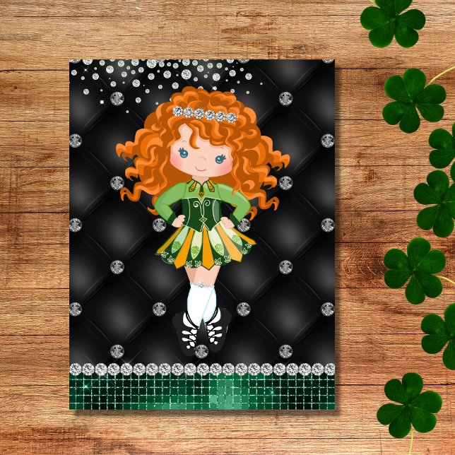 Anpassningsbar Irish Dance Rödhårig Girl Grönt, Bl Vykort (Skapare uppladdad)