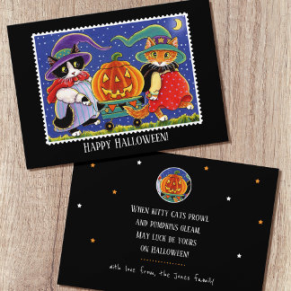 Anpassningsbar Jack O'Lantern Halloween Witch Cat Kort