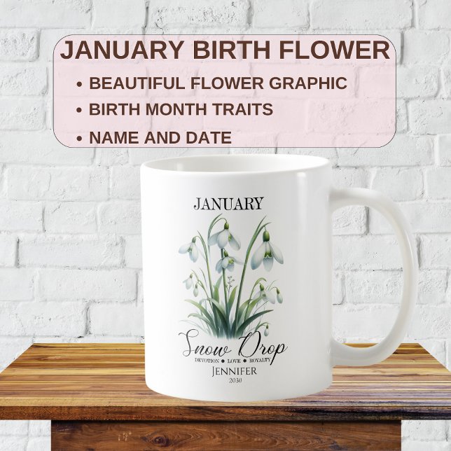 Anpassningsbar Januari Födelsedagsblomma Snödroppe Kaffemugg (Skapare uppladdad)
