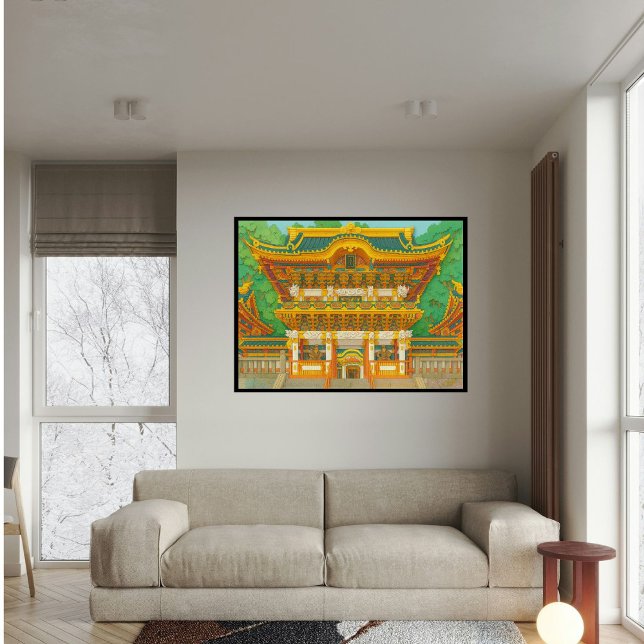 Anpassningsbar Japan Temple Ligcape Travel Aesthet Fototryck (Yomeimon gate, Nikko Japan. 
Paper cutting style art.)