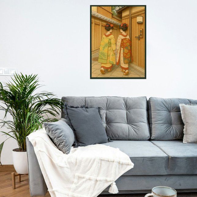 Anpassningsbar Japan Travel Ligcape Aesthetic Geis Poster (Ishibe alley in Kyoto, Japan. Paper cutting style art.)