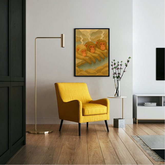 Anpassningsbar Japan Travel Ligcape Whimsical Monk Poster (Soaking monkeys in Nagano, Japan. Paper cutting style art.)