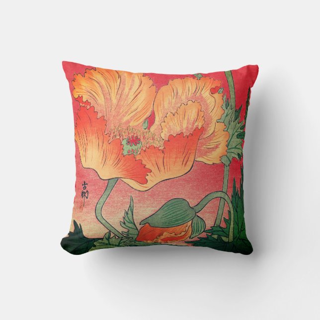 ANPASSNINGSBAR JAPANESE POPPY PRINT COTTOM DEKORAT KUDDE (Framsida)