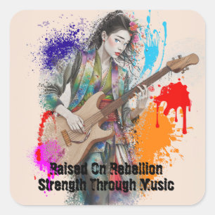 Anpassningsbar Japansk Woman Guitarist Art Inspira Fyrkantigt Klistermärke
