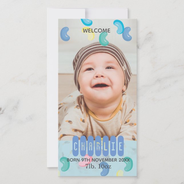 Anpassningsbar Jelly Beans Baby Photo Announcement Meddelande (Framsida)