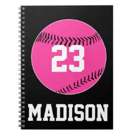 Anpassningsbar Jersey Number Rosa Softball Player- Anteckningsbok