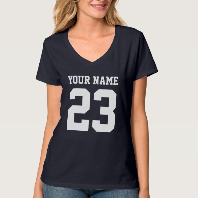 Anpassningsbar jersey nummer blått kvinnofotboll t tee shirt (Framsida)