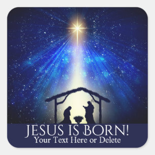 Anpassningsbar: Jesus är Born Nativitets julstjä Fyrkantigt Klistermärke