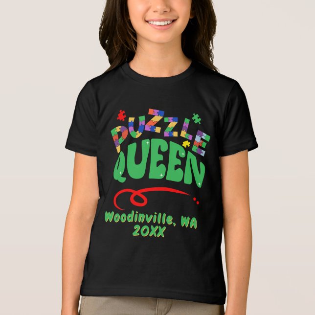 Anpassningsbar Jigszle Puzzle Queen Location Date  T Shirt (Framsida)